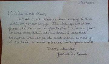 handwritten letter from pleased customer to Joyland Roofing