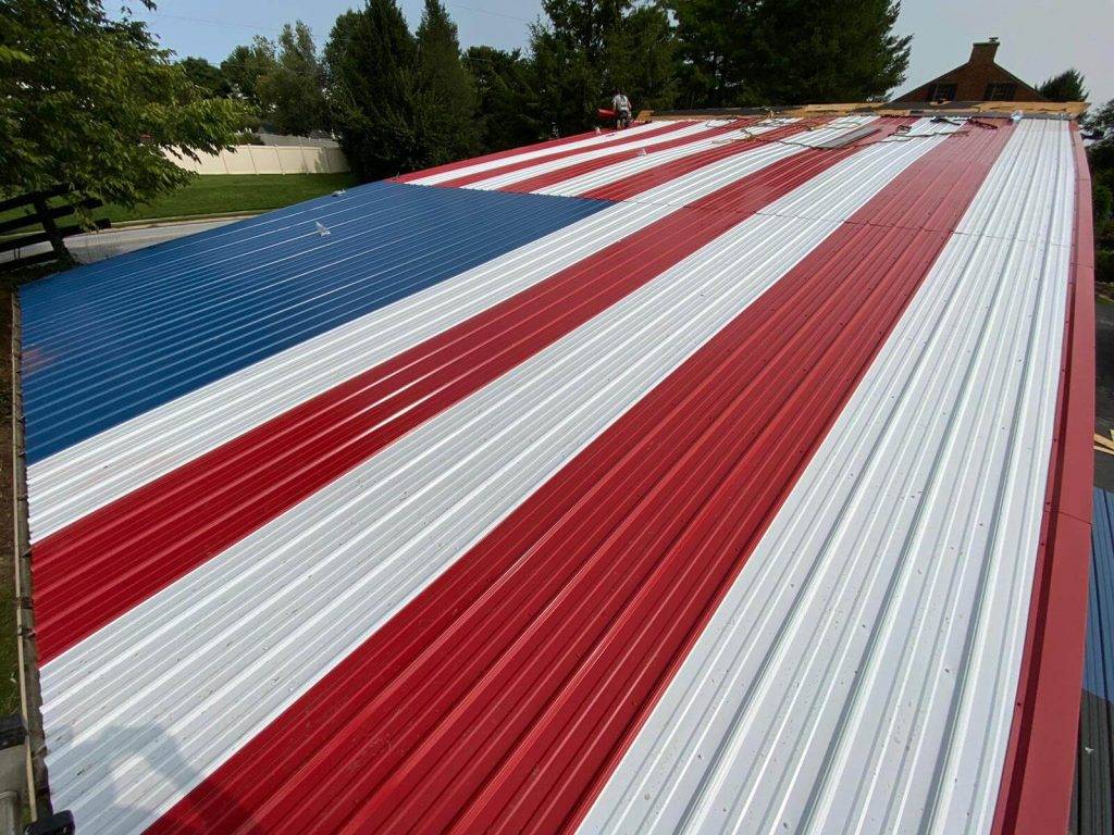 American flag colored corrugated metal roof installed by joyland roofing