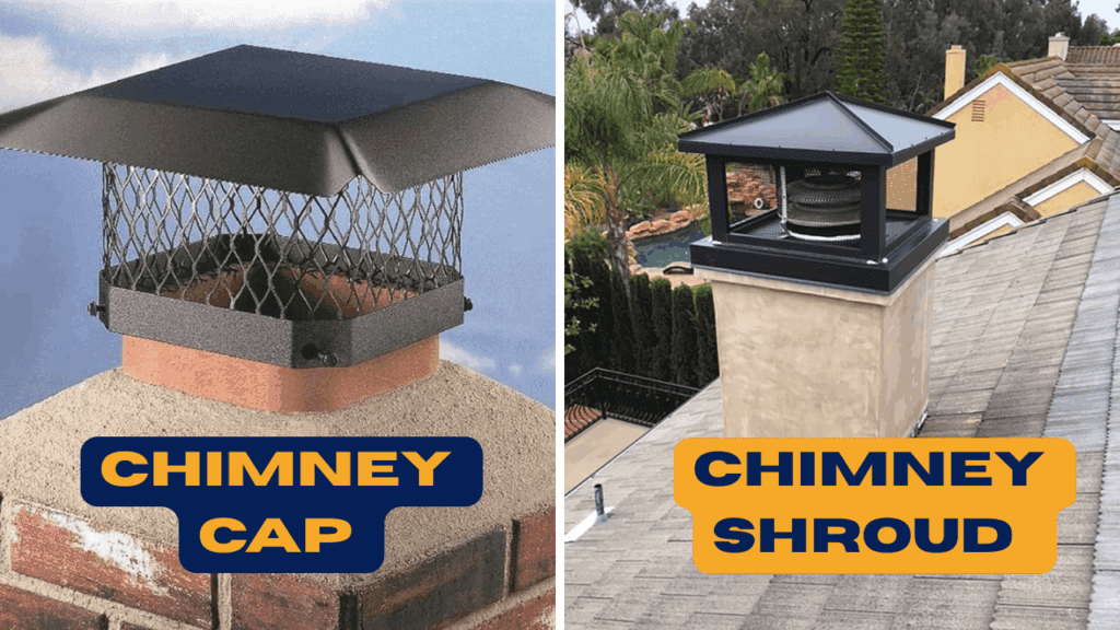 a photo comparing a chimney cap and a chimney shroud 